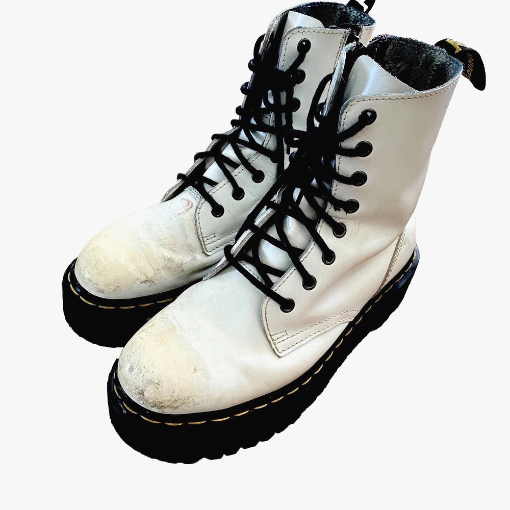 Dr Martens Boots Womens 8 White Jabon Thick 8 Holes Leather